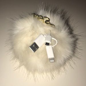 White Furry Portable Charging KeyChain!!